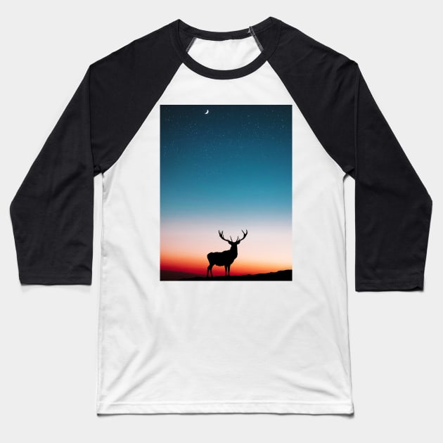 Deer in the Night Baseball T-Shirt by sherifarts